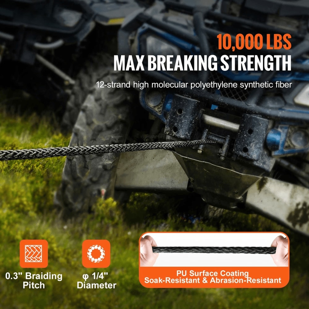 High Strength Synthetic Winch Rope ATVUTV Winch Line Cable With Ram Horn Hook Sleeves 1