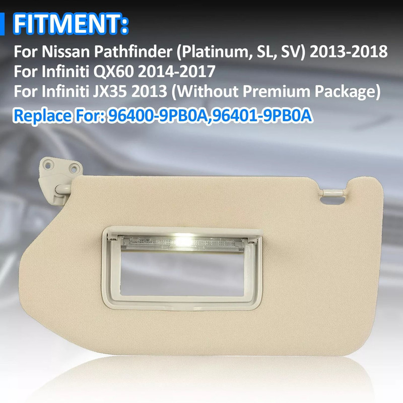 Pair Of Sun Visors With Lamps For Nissan Pathfinder 20142017 Infiniti QX60 2013 JX35 Beige Interio 12