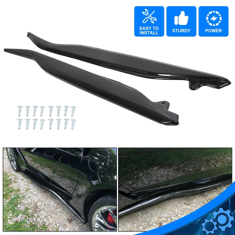 Gloss Black Z06 Style Side Skirt Extensions Splitter For 20142019 Corvette C7 Aggressive Styling U 5