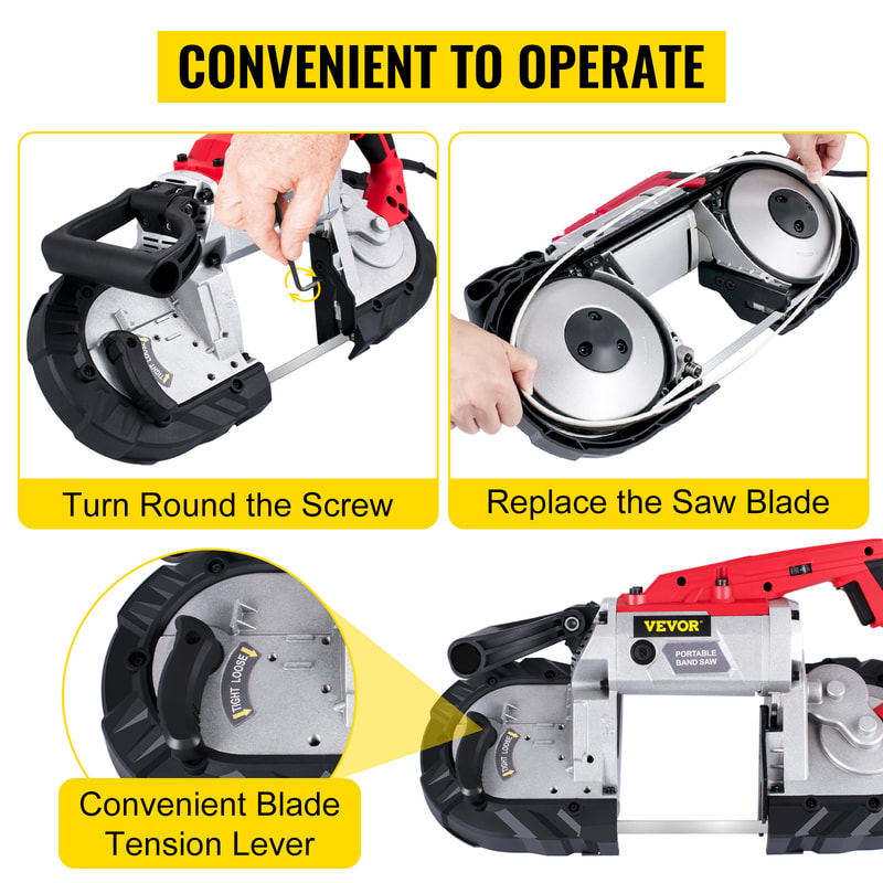 10Amp Portable Cordless Bandsaw with Variable Speed & Deep Cut Capacity for Metal, Wood, Pipes, Rebar