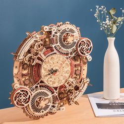 3d wooden puzzles wooden steampunk clock kit, diy mechanical wall quartz aesthetic room for adults home decor