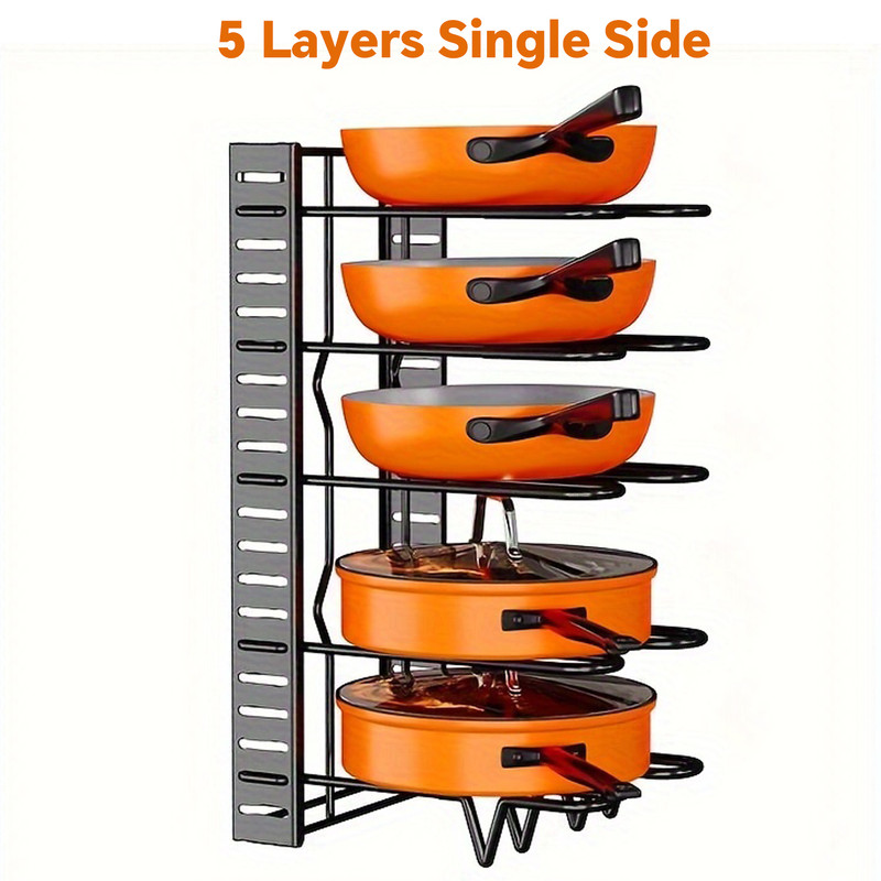 Space-saving Cabinet Holder for Pots, Pans and Lids, 8-Tier Duty Pot Rack Organizer Durable Metal for Customizable Cook