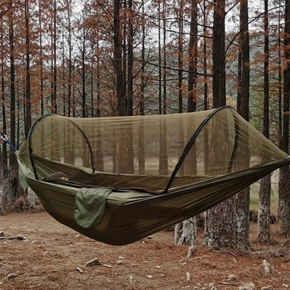 Outdoor Camping Hammock With Mosquito Net, Lightweight Hanging Hammocks in High-Strength Parachute Fabric for Adventures