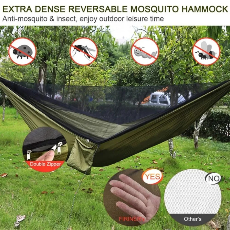 Outdoor Camping Hammock With Mosquito Net, Lightweight Hanging Hammocks in High-Strength Parachute Fabric for Adventures
