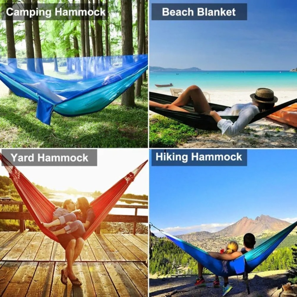 Outdoor Camping Hammock With Mosquito Net, Lightweight Hanging Hammocks in High-Strength Parachute Fabric for Adventures
