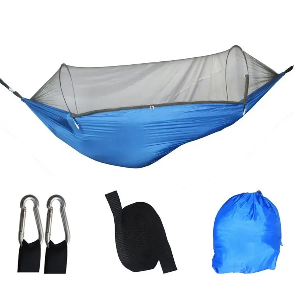 Outdoor Camping Hammock With Mosquito Net, Lightweight Hanging Hammocks in High-Strength Parachute Fabric for Adventures