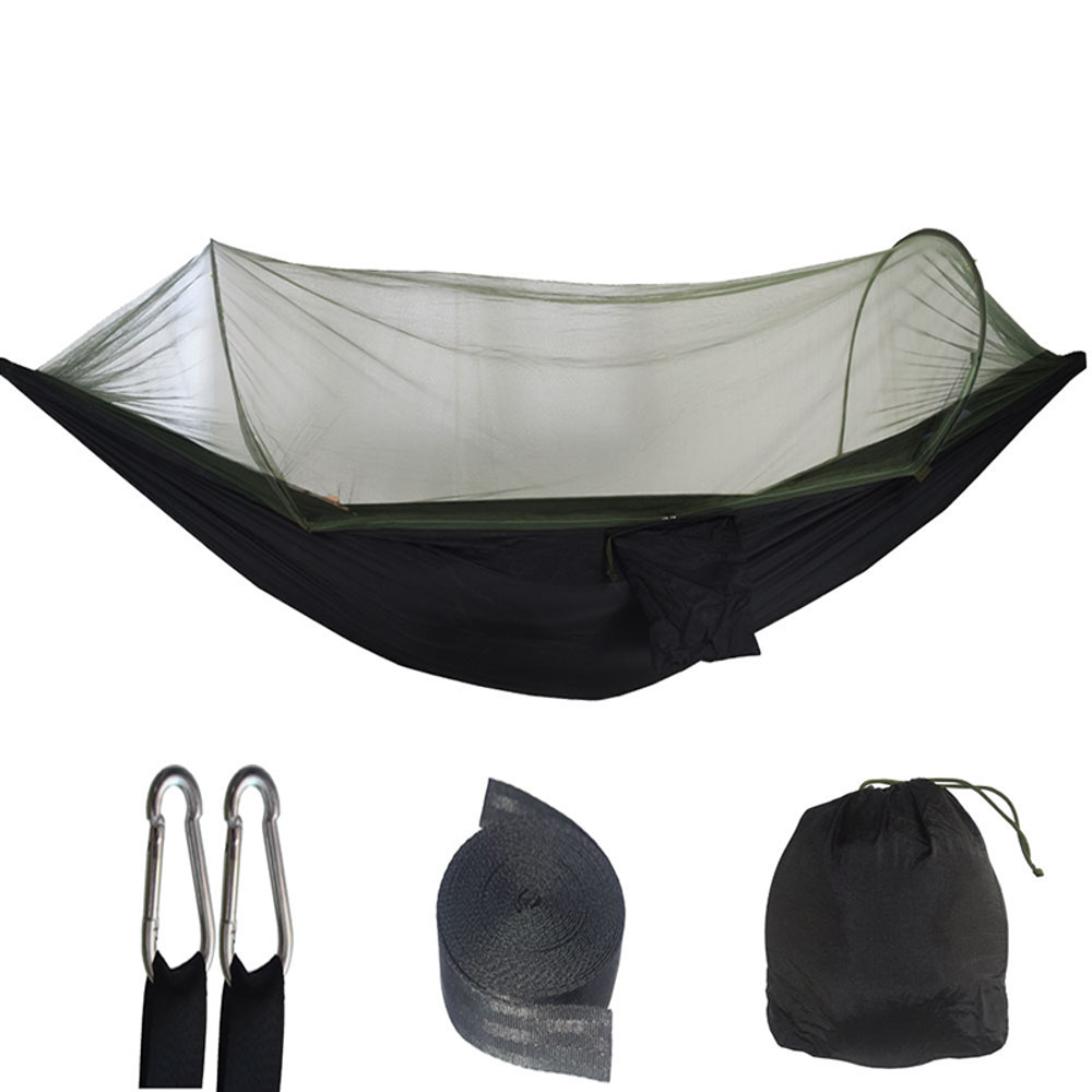 Outdoor Camping Hammock With Mosquito Net, Lightweight Hanging Hammocks in High-Strength Parachute Fabric for Adventures