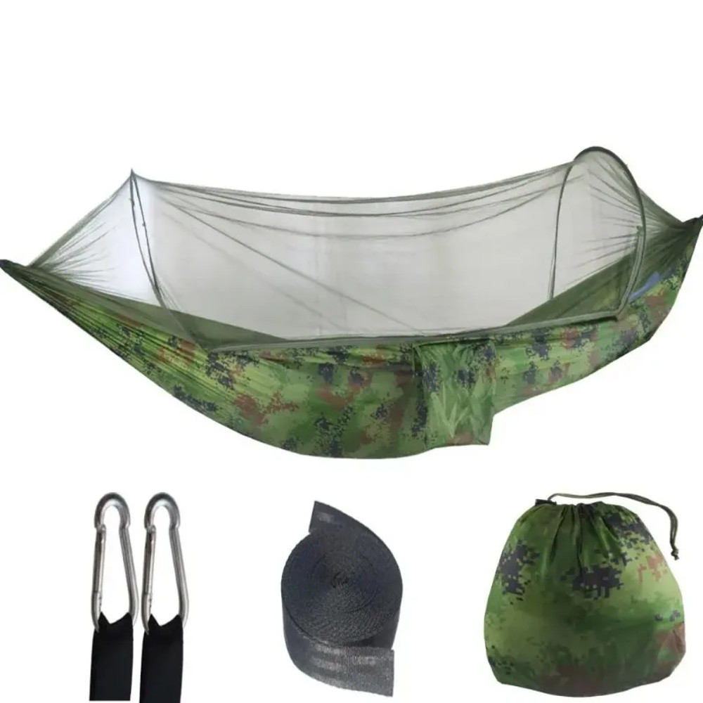 Outdoor Camping Hammock With Mosquito Net, Lightweight Hanging Hammocks in High-Strength Parachute Fabric for Adventures