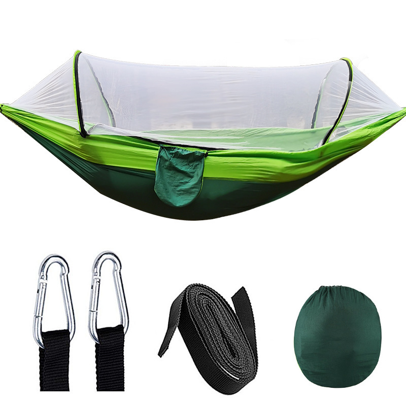 Outdoor Camping Hammock With Mosquito Net, Lightweight Hanging Hammocks in High-Strength Parachute Fabric for Adventures