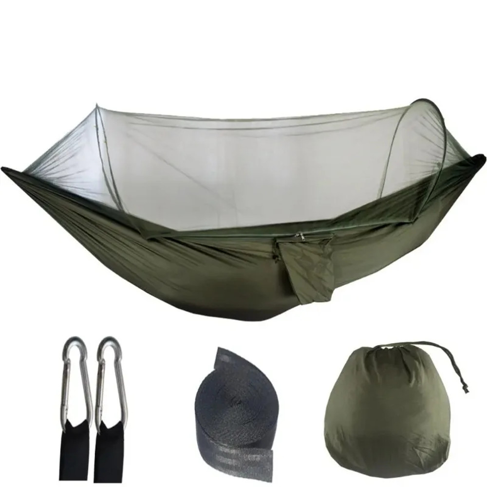 Outdoor Camping Hammock With Mosquito Net, Lightweight Hanging Hammocks in High-Strength Parachute Fabric for Adventures