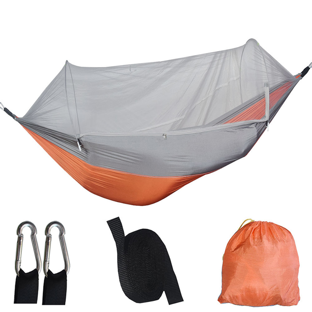 Outdoor Camping Hammock With Mosquito Net, Lightweight Hanging Hammocks in High-Strength Parachute Fabric for Adventures