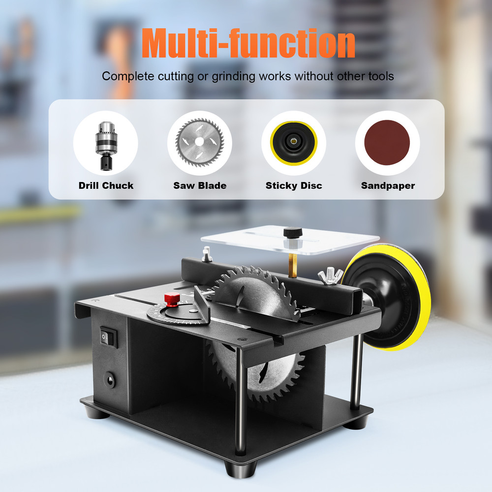 200W Cutting Tool Machine Mini Table Saw Multi-Functional Cutting Bench with 7-Speed Adjustable & 0-90° Angle Cutting