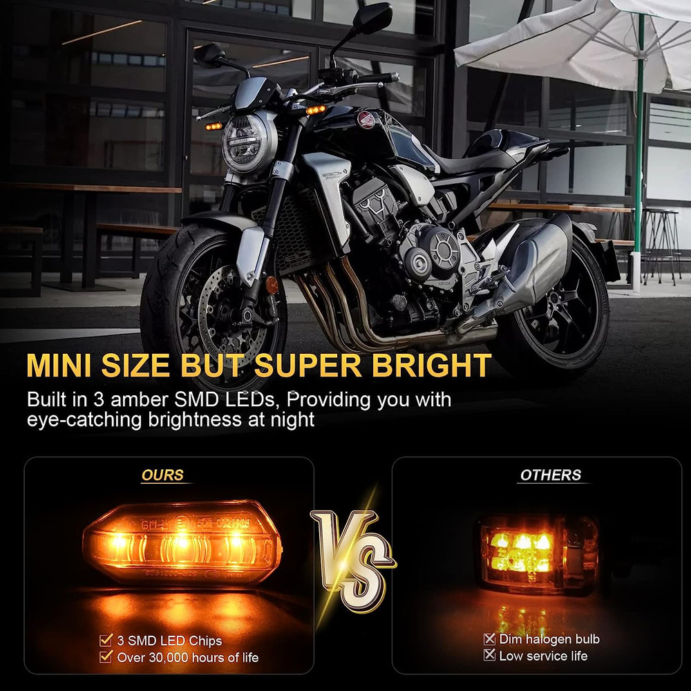 Mini Amber LED Motorcycle Turn Signal Lights Blinker Flashing Indicator Lamps for Bike Scooter Motorbike Accessories