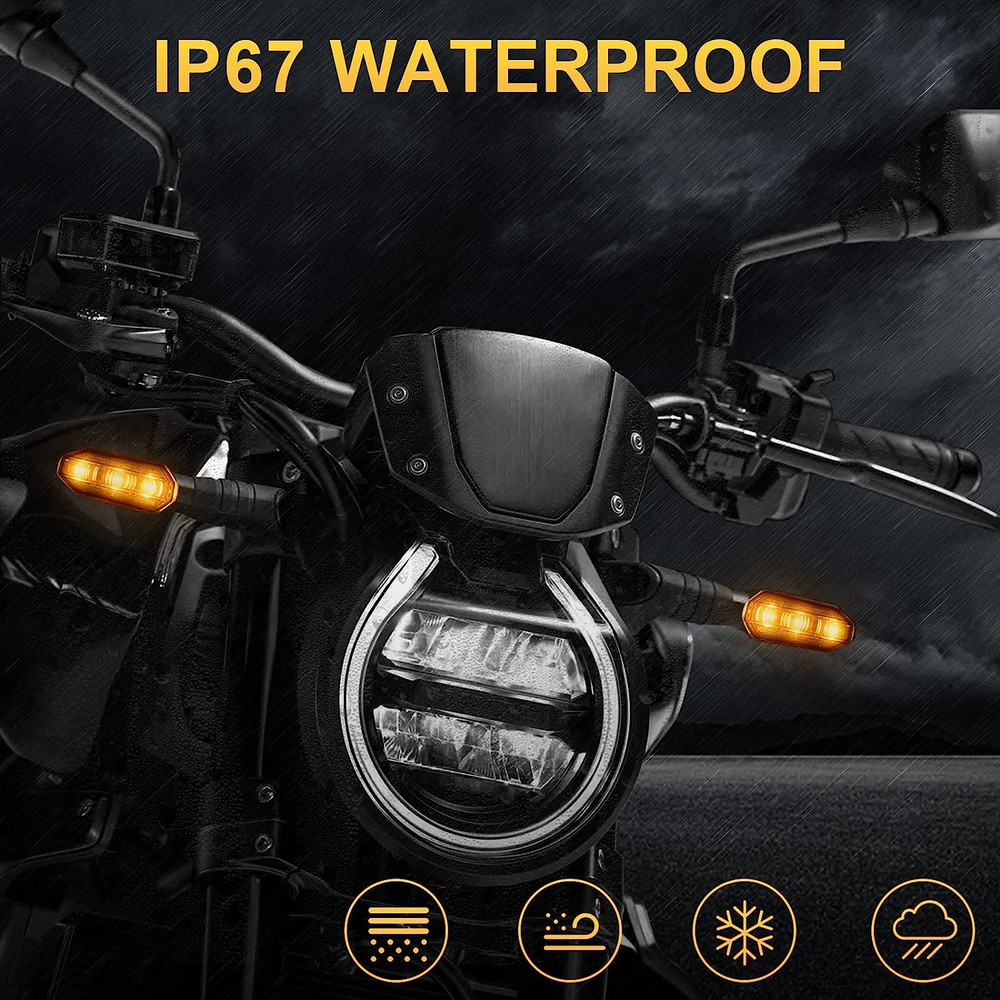 Mini Amber LED Motorcycle Turn Signal Lights Blinker Flashing Indicator Lamps for Bike Scooter Motorbike Accessories