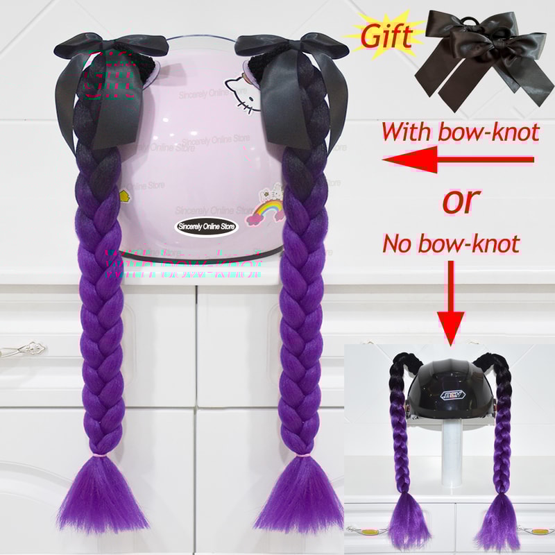 Twist Dual Pigtail Wig for Motorcycle Helmet, Women Braided Hairpiece with Sucker Attachment for Motorbike Helmets