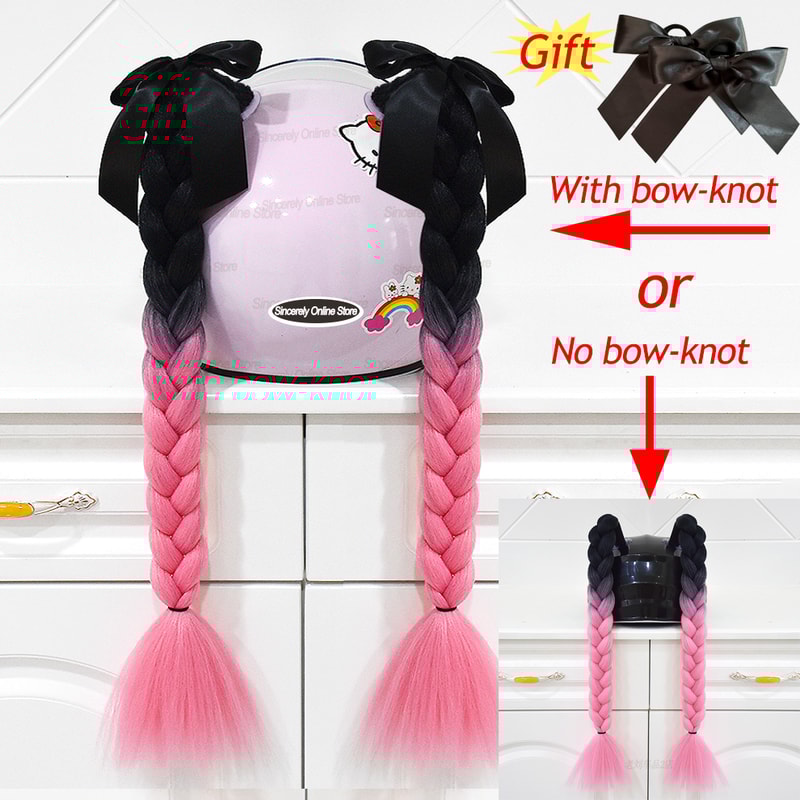Twist Dual Pigtail Wig for Motorcycle Helmet, Women Braided Hairpiece with Sucker Attachment for Motorbike Helmets