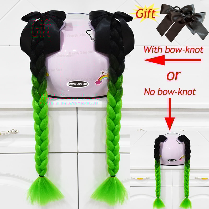 Twist Dual Pigtail Wig for Motorcycle Helmet, Women Braided Hairpiece with Sucker Attachment for Motorbike Helmets