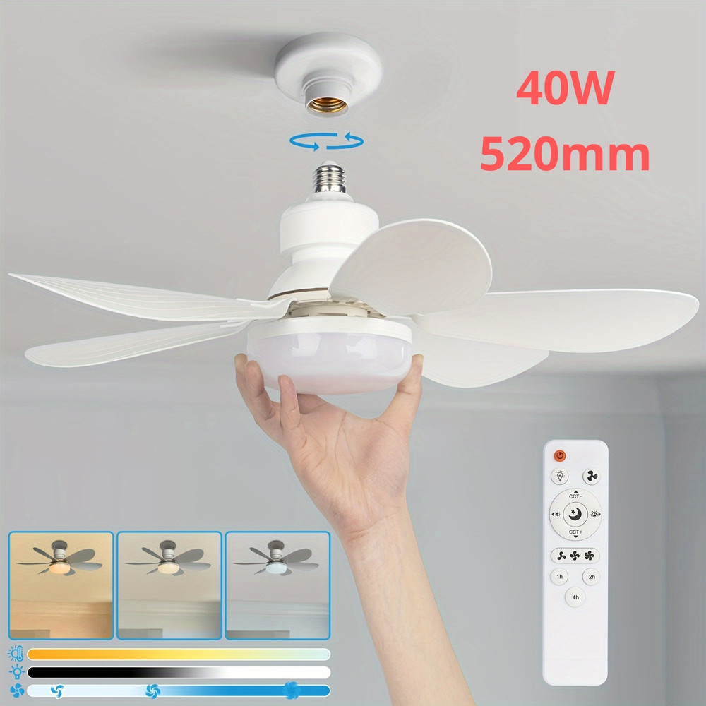 Socket Ceiling Fan Light with Remote, LED Fan Bulb Screw Fixture for Bathroom, Bedroom, Kitchen, Indoor Lighting