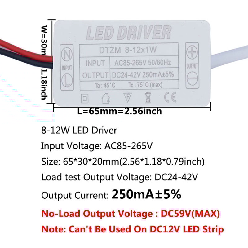 AC LED Driver 300mA Constant Current Power Supply with Shell Connector for LED Lights, Lamps, and Strips