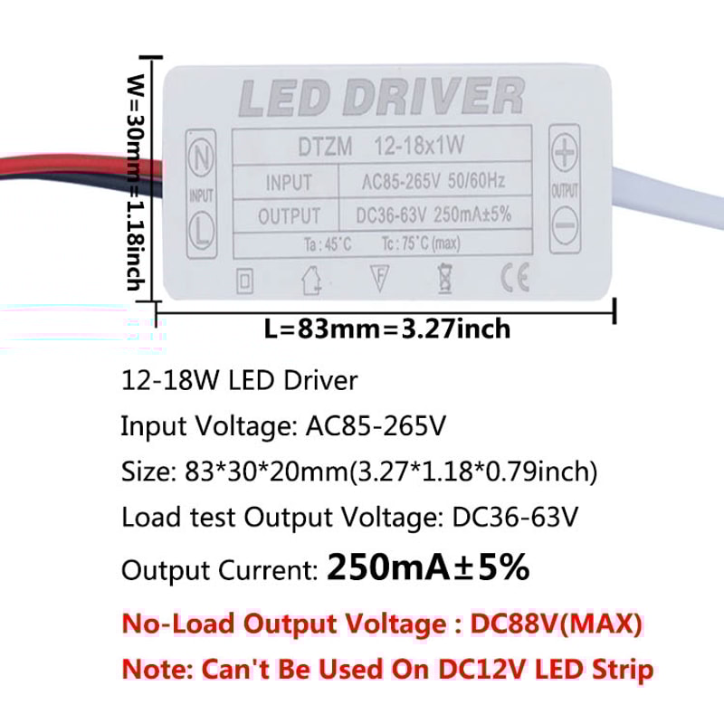 AC LED Driver 300mA Constant Current Power Supply with Shell Connector for LED Lights, Lamps, and Strips