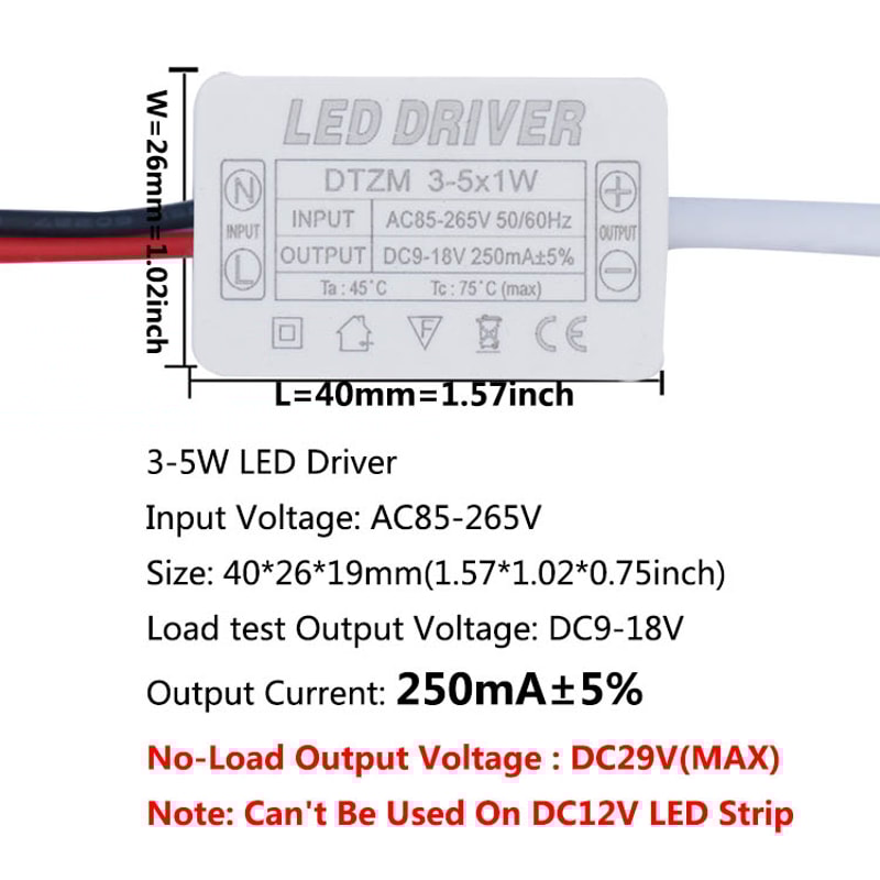 AC LED Driver 300mA Constant Current Power Supply with Shell Connector for LED Lights, Lamps, and Strips