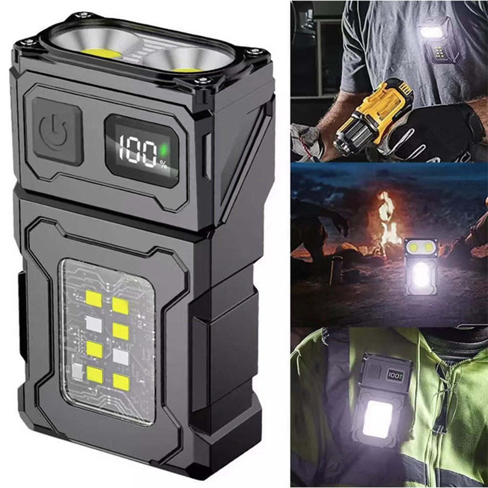 Super Bright MINI USB Rechargeable LED Flashlight, Portable Tail Magnet Camping Lantern Side COB Emergency Light