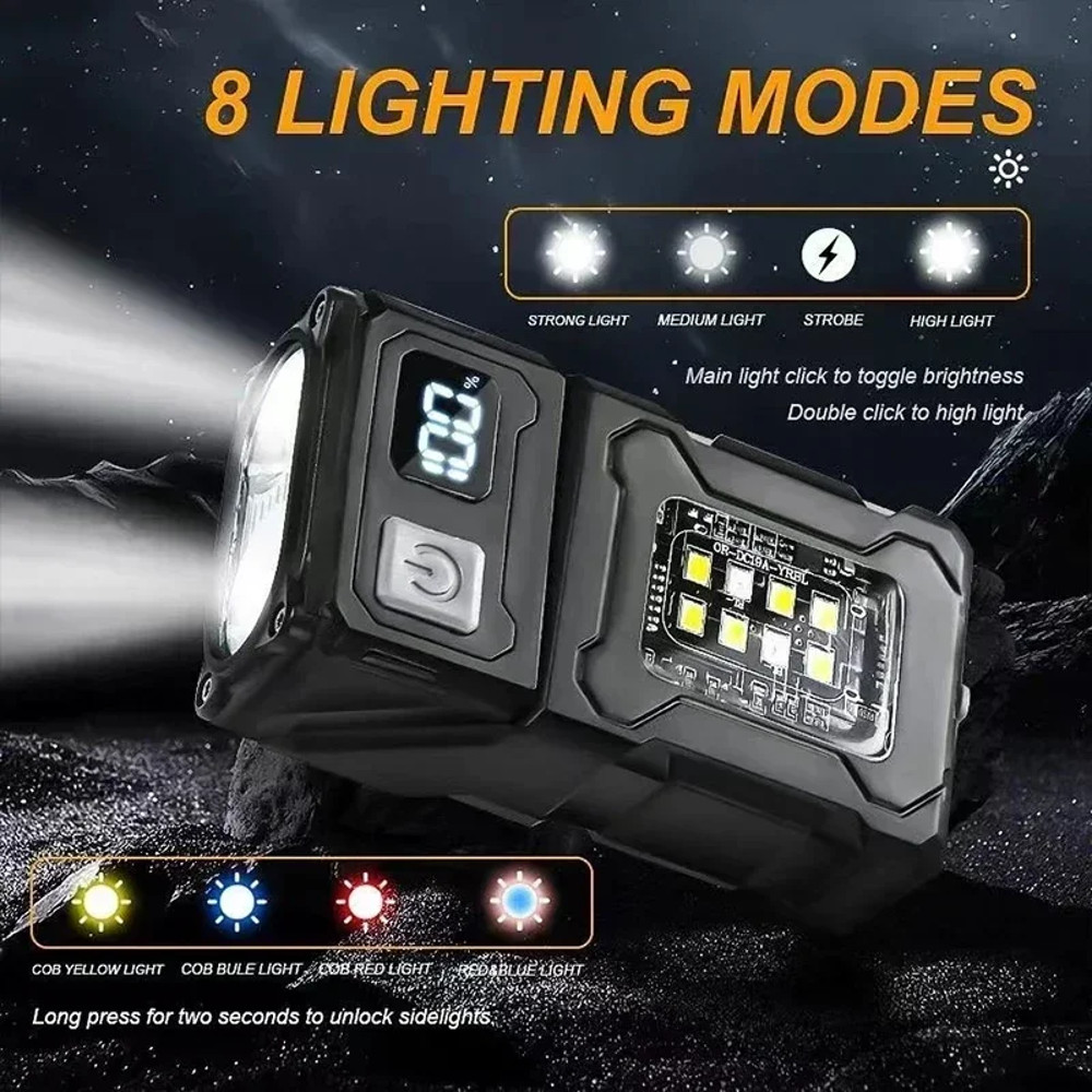 Super Bright MINI USB Rechargeable LED Flashlight, Portable Tail Magnet Camping Lantern Side COB Emergency Light