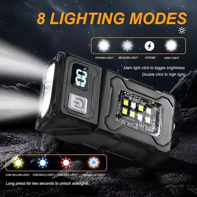Super Bright MINI USB Rechargeable LED Flashlight, Portable Tail Magnet Camping Lantern Side COB Emergency Light