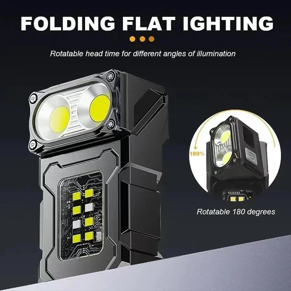 Super Bright MINI USB Rechargeable LED Flashlight, Portable Tail Magnet Camping Lantern Side COB Emergency Light