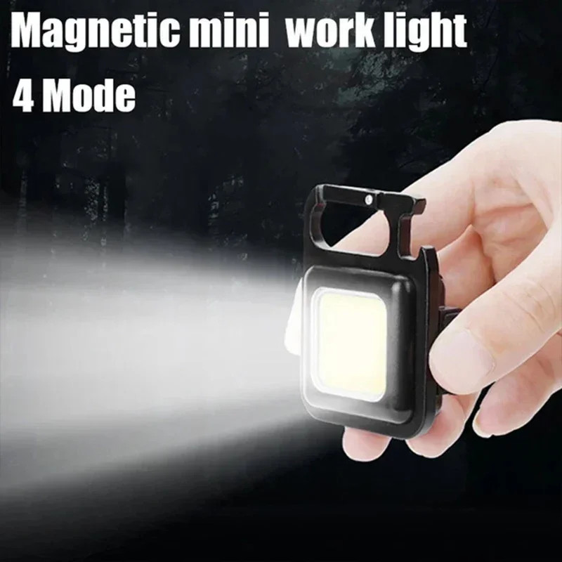 Mini Portable Keychain COB Lantern, USB Rechargeable LED Camping Flashlight with Pocket Clip, Multifunctional Work Light