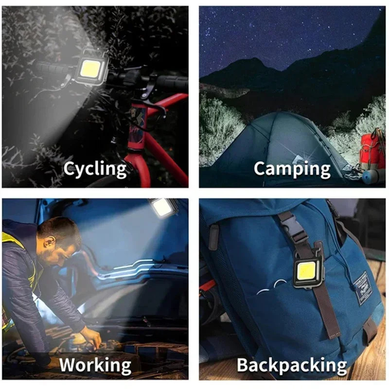 Mini Portable Keychain COB Lantern, USB Rechargeable LED Camping Flashlight with Pocket Clip, Multifunctional Work Light