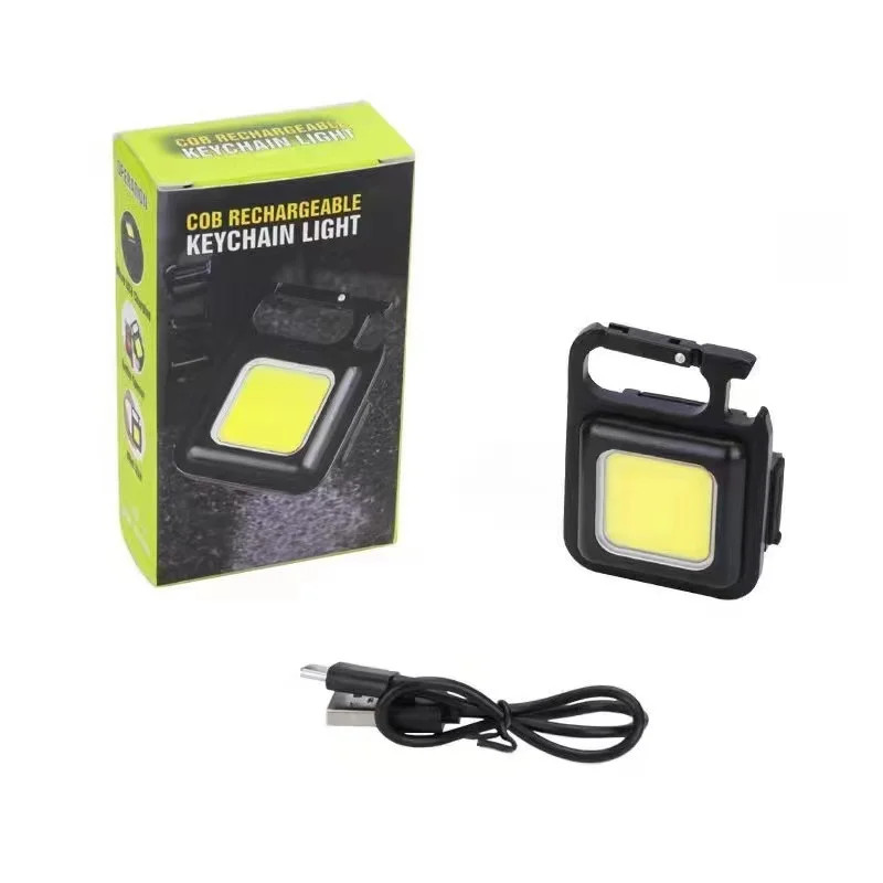 Mini Portable Keychain COB Lantern, USB Rechargeable LED Camping Flashlight with Pocket Clip, Multifunctional Work Light
