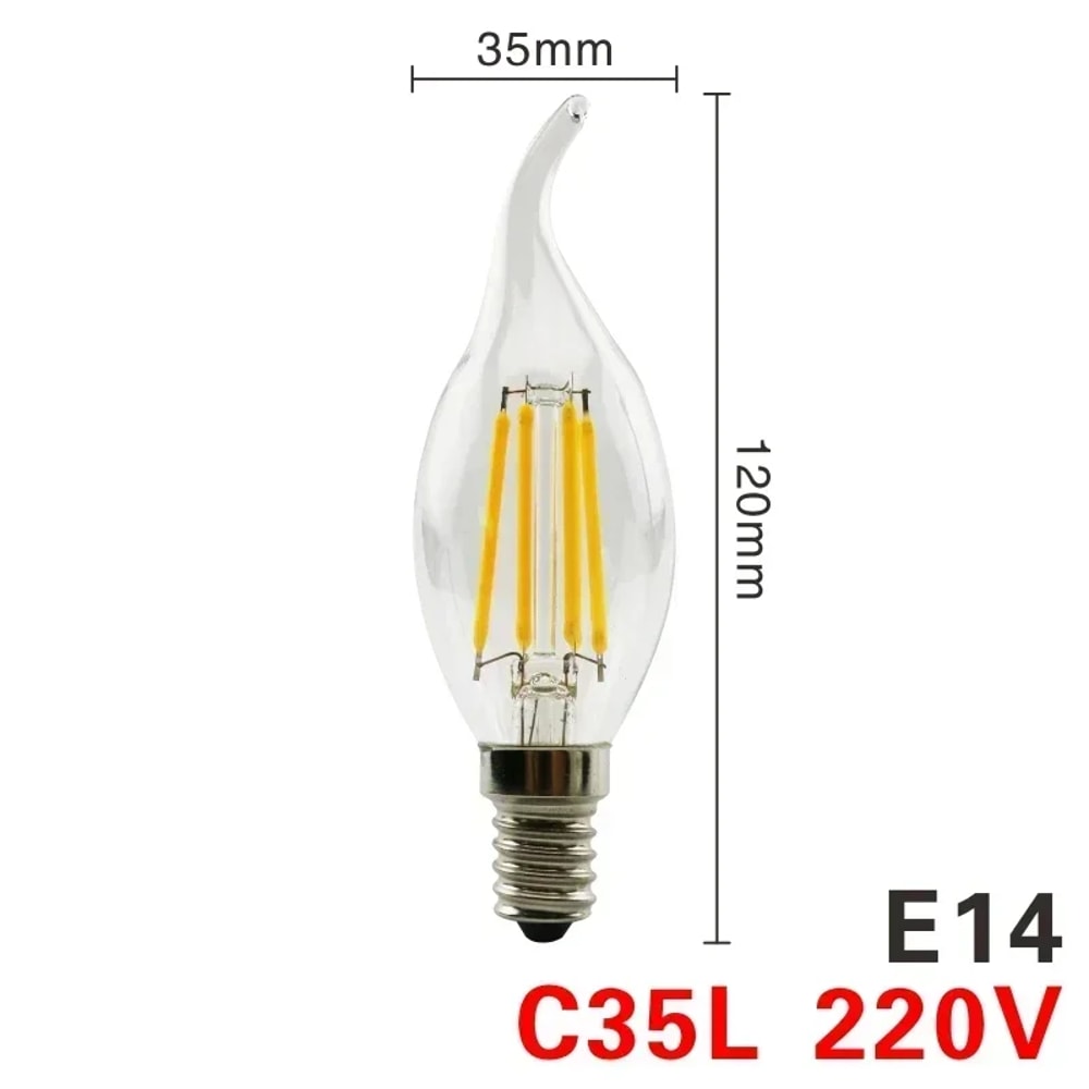 Vintage LED Retro Edison Bulb, Glass Filament Lamp C35 Decorative Lighting