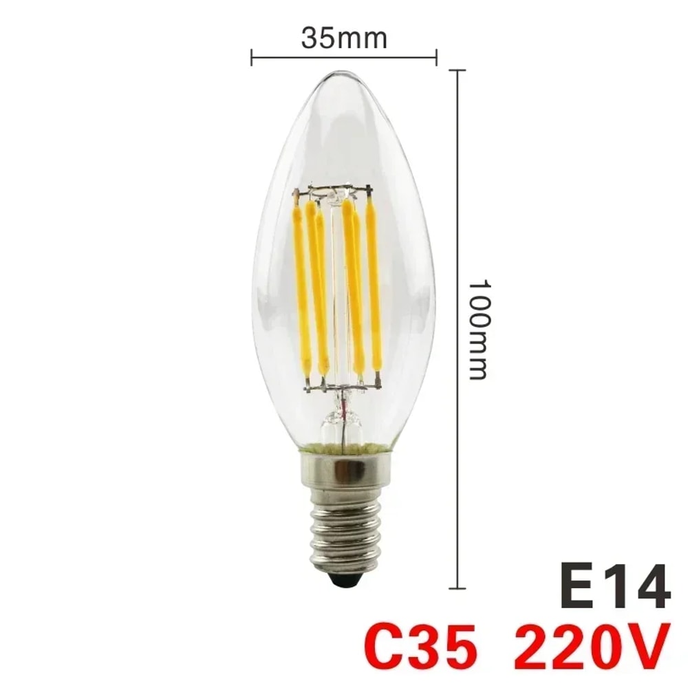 Vintage LED Retro Edison Bulb, Glass Filament Lamp C35 Decorative Lighting