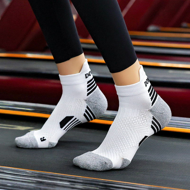 Men Women Professional Marathon Running Socks, Thick Cushioned Low Cut Boat Ankle Sports Socks for Fitness, Gym, Jogging