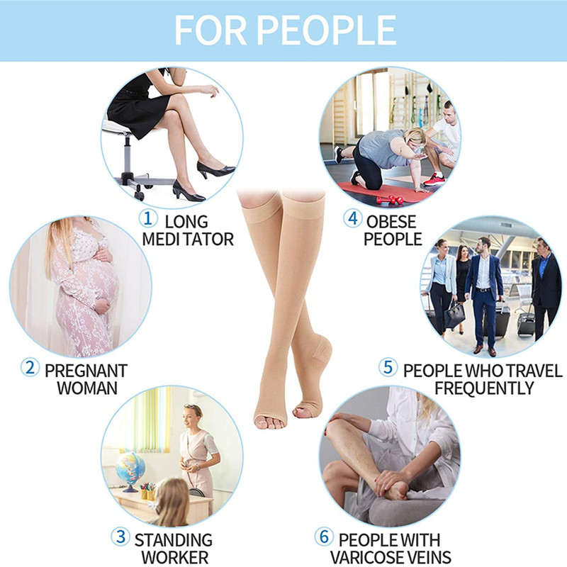 Medical Grade Compression Socks Unisex Toeless Support Hose, Varicose Veins Prevention & Circulation Control