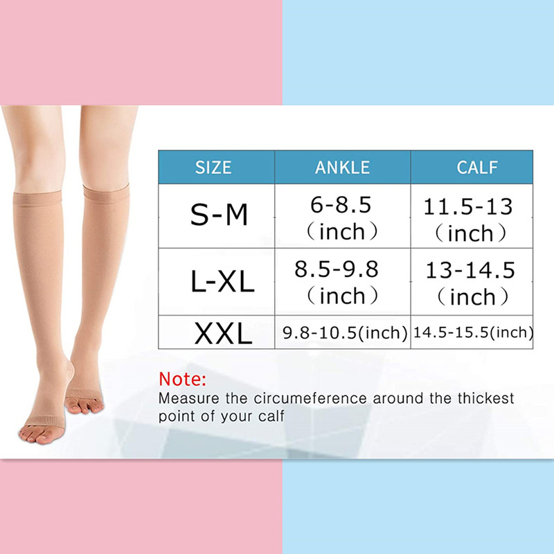 Medical Grade Compression Socks Unisex Toeless Support Hose, Varicose Veins Prevention & Circulation Control