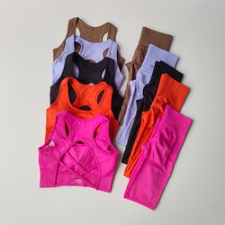 women sports bra and leggings set, shockproof fitness tank top yoga suit, beautiful back support bra for running