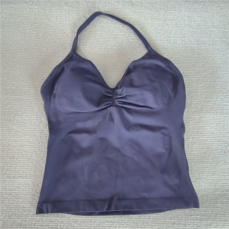 Women Sexy V Neck Longline Gym Tank Top, Seamless Strappy Padded Yoga Workout Vest, Slim Fit Running Sports Top