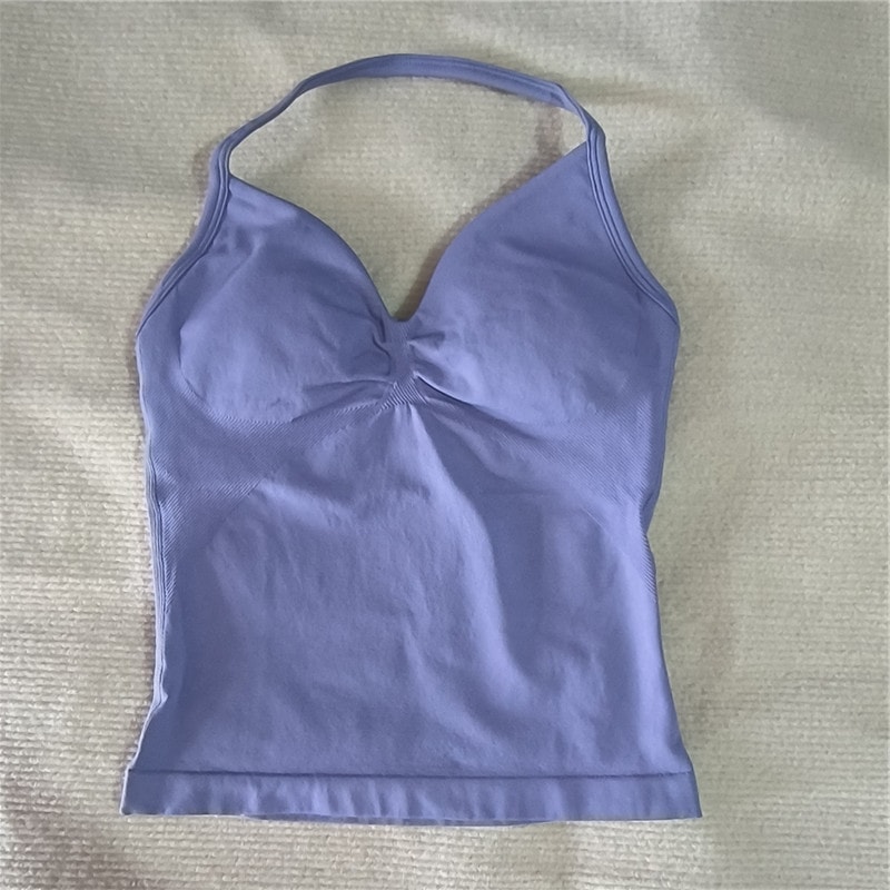 Women Sexy V Neck Longline Gym Tank Top, Seamless Strappy Padded Yoga Workout Vest, Slim Fit Running Sports Top