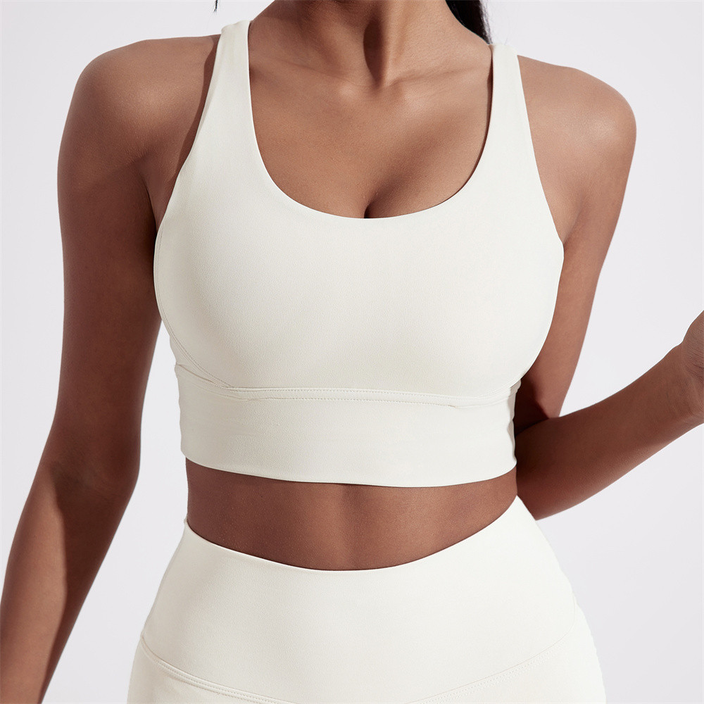 Solid Color Cross Back Sports Bra for Women, High Strength Fitness Tight Top, Gym & Yoga Underwear with Chest Pad