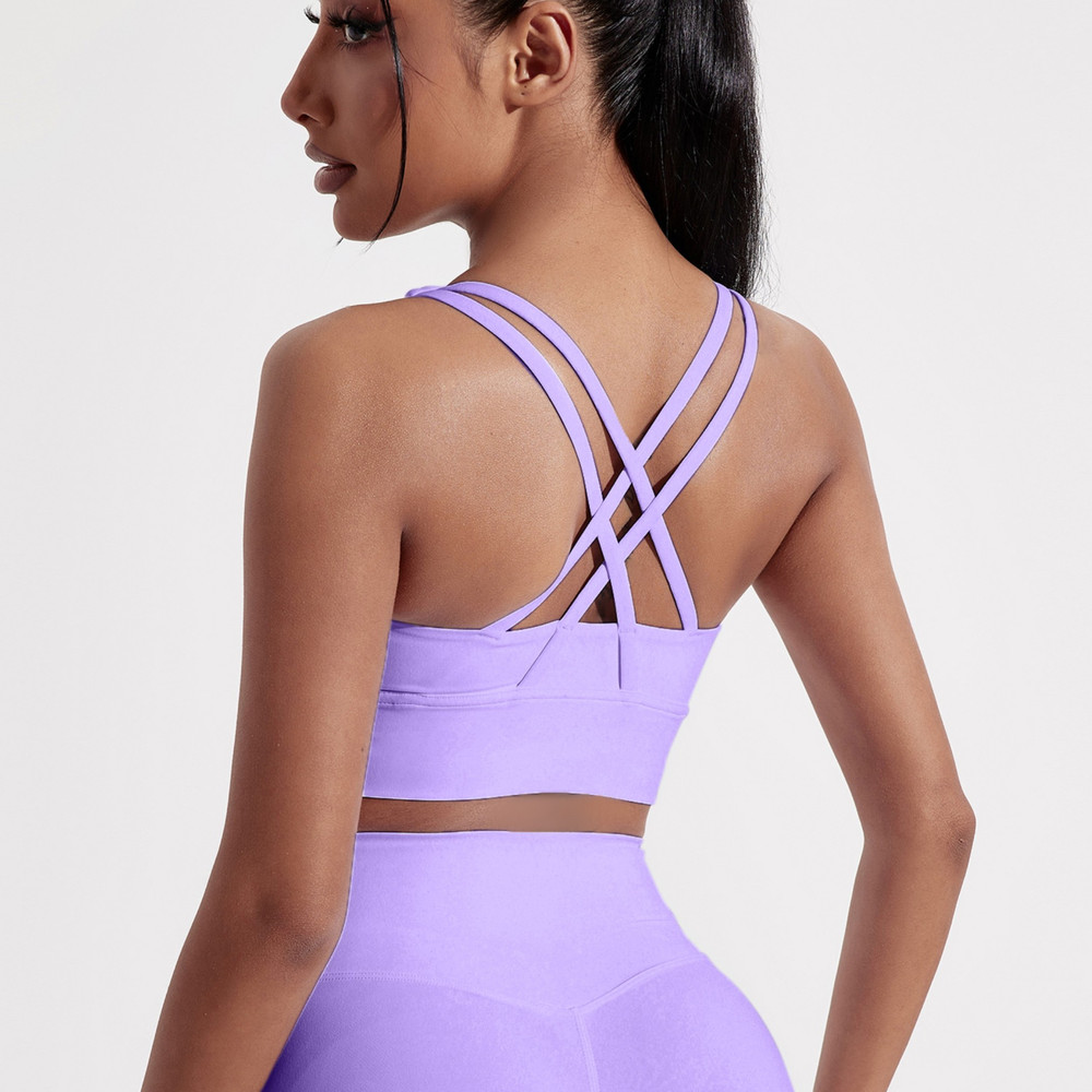 Solid Color Cross Back Sports Bra for Women, High Strength Fitness Tight Top, Gym & Yoga Underwear with Chest Pad