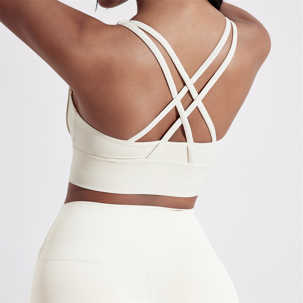 Solid Color Cross Back Sports Bra for Women, High Strength Fitness Tight Top, Gym & Yoga Underwear with Chest Pad
