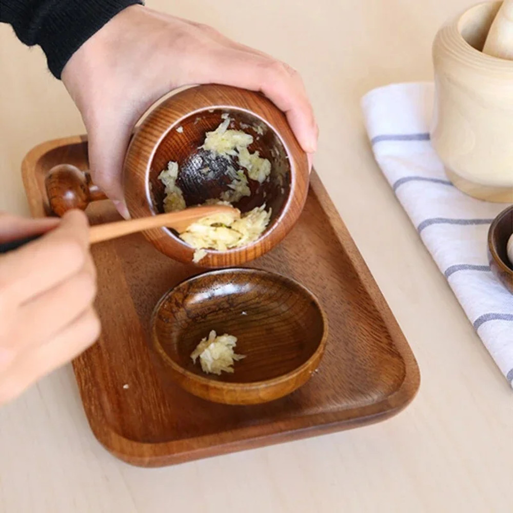 Wooden Mortar And Pestle Set  Ginger Crusher Spice Grinder Garlic Mincer  Fresh Chopped Graters For 3