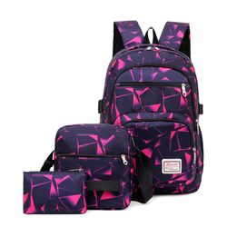 fashion backpack 3 piece set, durable nylon school bookbag with shoulder bag & pencil case for teen girls & boys