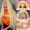 Wig Blonde Human Hair, Curly Lace Front Wig, Pre-Plucked Bleached Knots HD Lace Wig for Black Women