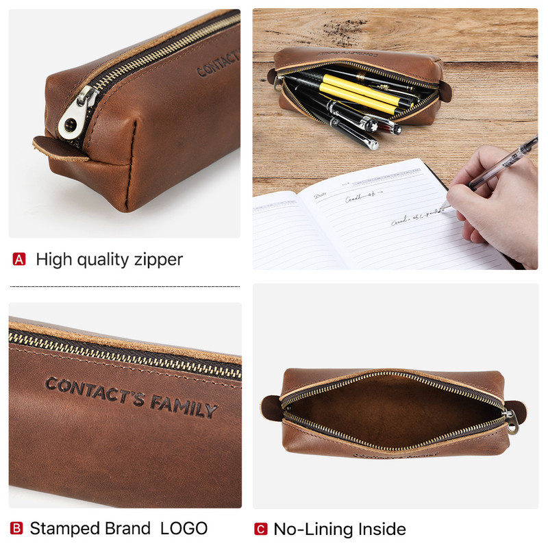 Vintage Leather Pencil Case, High Capacity School Pen Pouch for Kids, Boys, Girls, Business Office Stationery Organizer