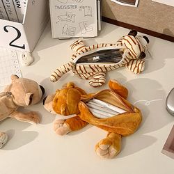 plush cartoon animal pen case for kids elephant lion style, school stationery organizer bag, back to school gift