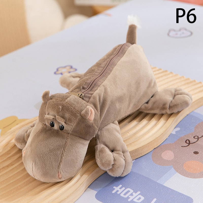 Plush Cartoon Animal Pen Case for Kids Elephant Lion Style, School Stationery Organizer Bag, Back to School Gift
