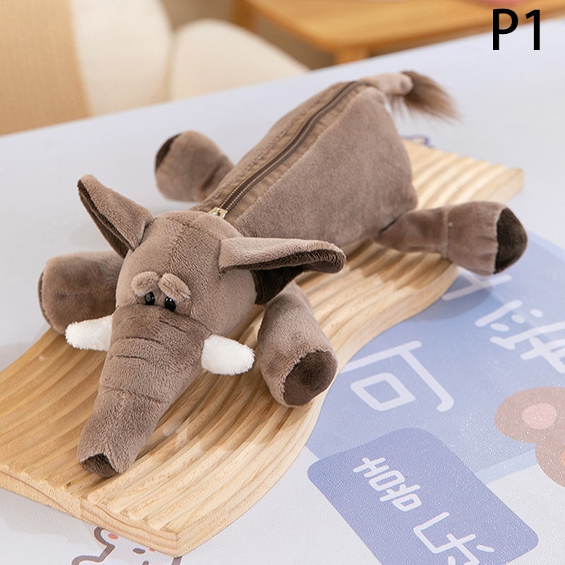 Plush Cartoon Animal Pen Case for Kids Elephant Lion Style, School Stationery Organizer Bag, Back to School Gift